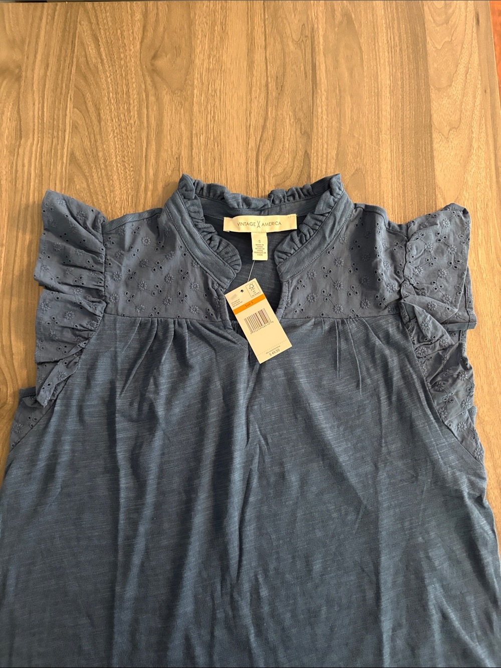 Blue Eyelet Ruffle Sleeve Top | Vintage America - Picture 13 of 13